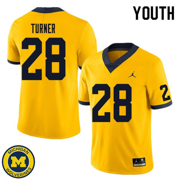 Youth Michigan Wolverines #28 Christian Turner Yellow High School Jersey